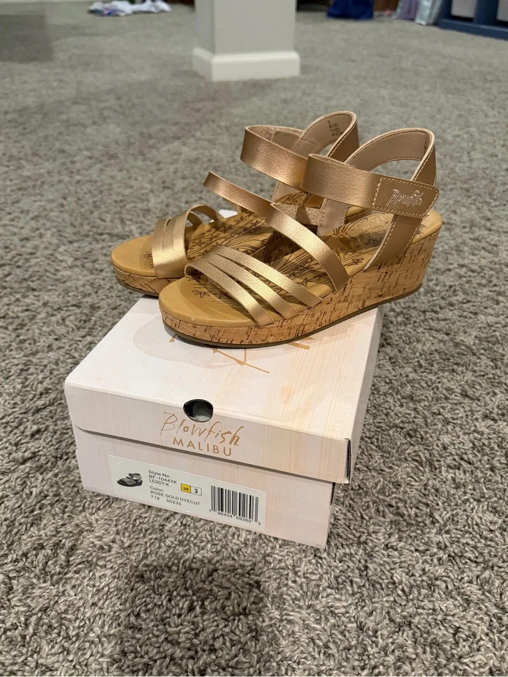 Girls size 3 Blowfish Rose Gold Strappy Cork Wedge Sandals